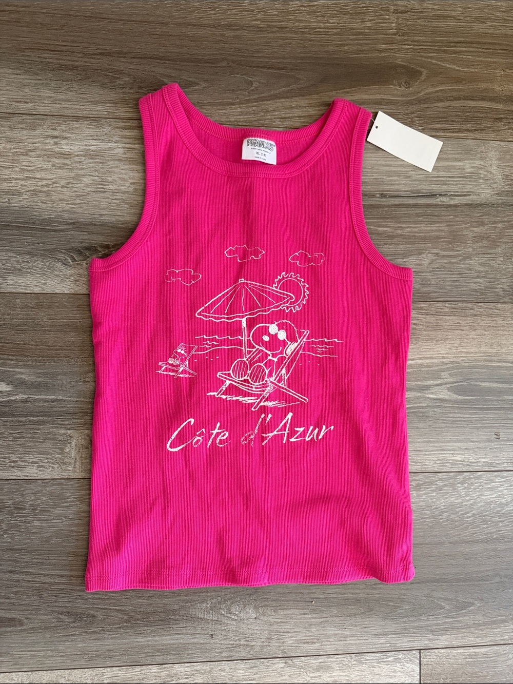 Peanuts Pink Tank Top with White Beach Snoopy Graphic